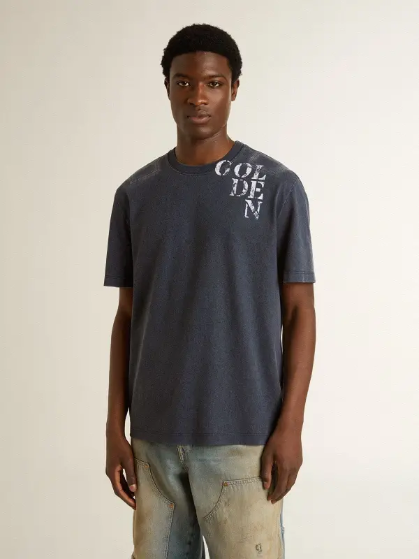 Men’s blue T-shirt with white print online