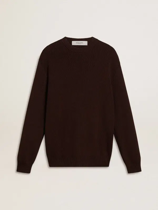 Men’s brown crew-neck sweater with ‘Golden’ lettering on the back online