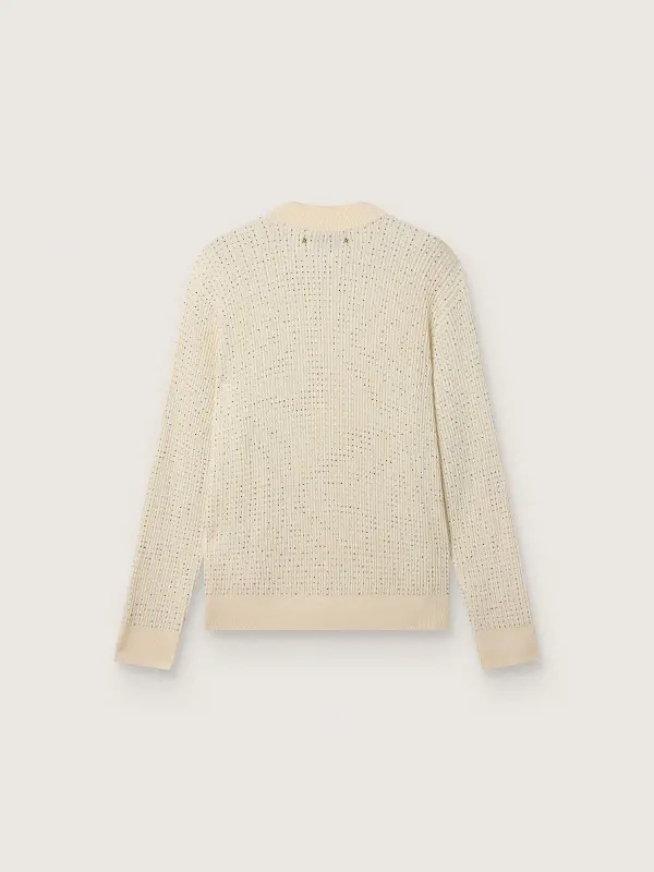 Men’s crew-neck sweater in white merino wool with all-over crystals online