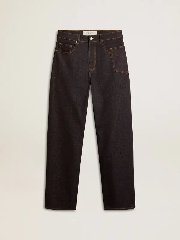 Men’s dark blue wide-leg jeans in one-wash denim online
