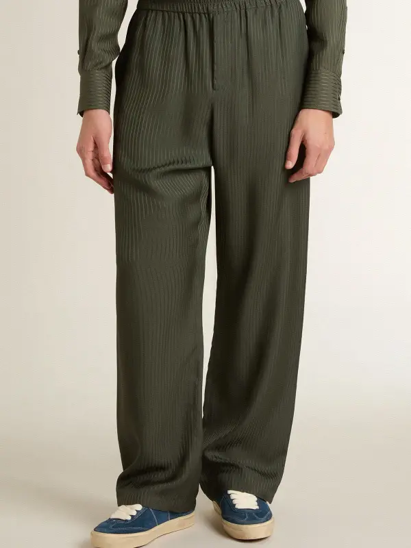Men’s dark green joggers with vertical stripes online