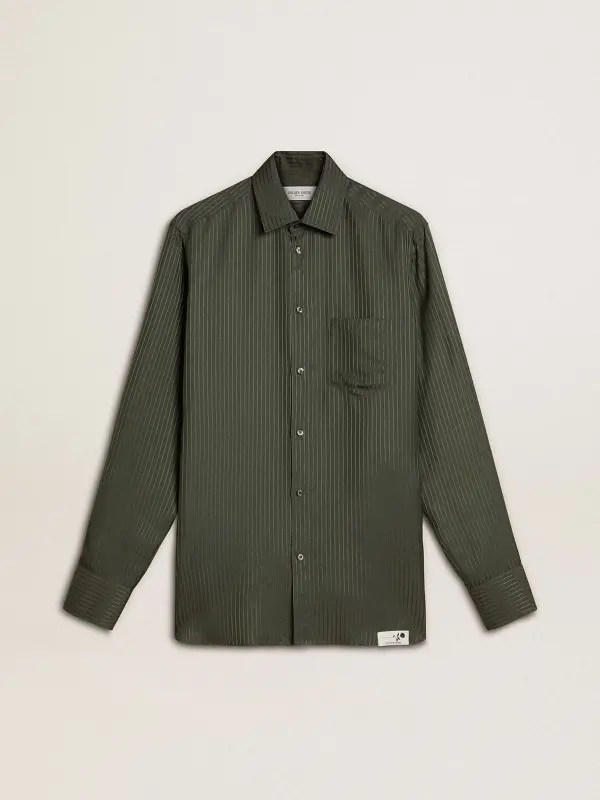 Men’s dark green shirt with vertical stripes online