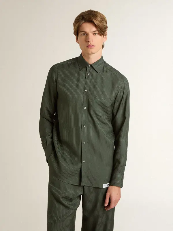 Men’s dark green shirt with vertical stripes online