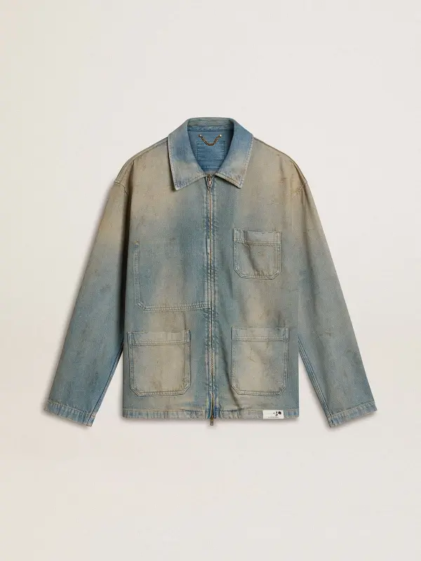 Men’s distressed-effect denim jacket with zip online