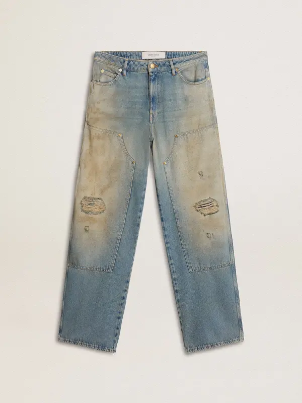 Men’s distressed sand-washed jeans online