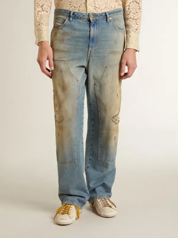 Men’s distressed sand-washed jeans online