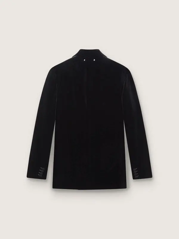 Men’s double-breasted blazer in black velvet with black satin lapels online