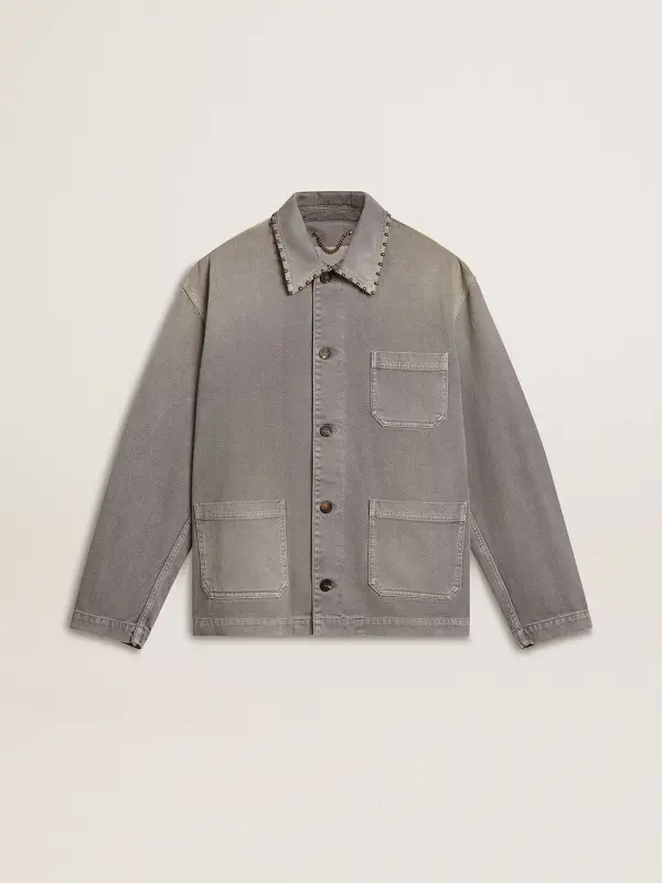 Men’s gray denim jacket with studs online