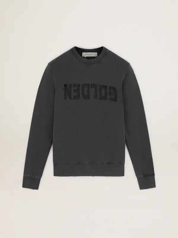 Men’s gray sweatshirt with logo and distressed treatment online