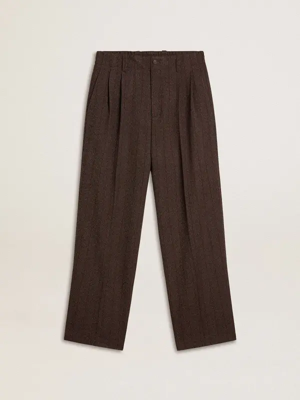 Men’s joggers in dark brown wool with thin striped pattern online