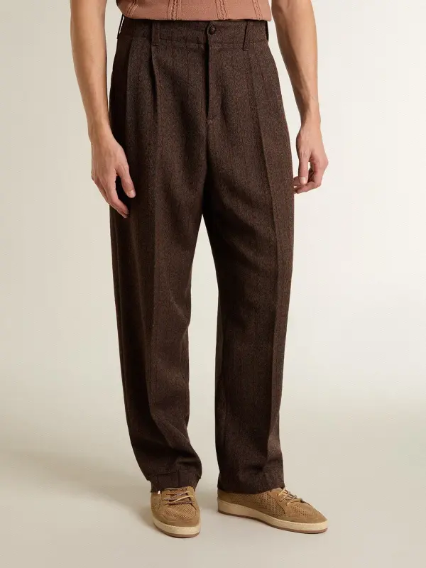Men’s joggers in dark brown wool with thin striped pattern online