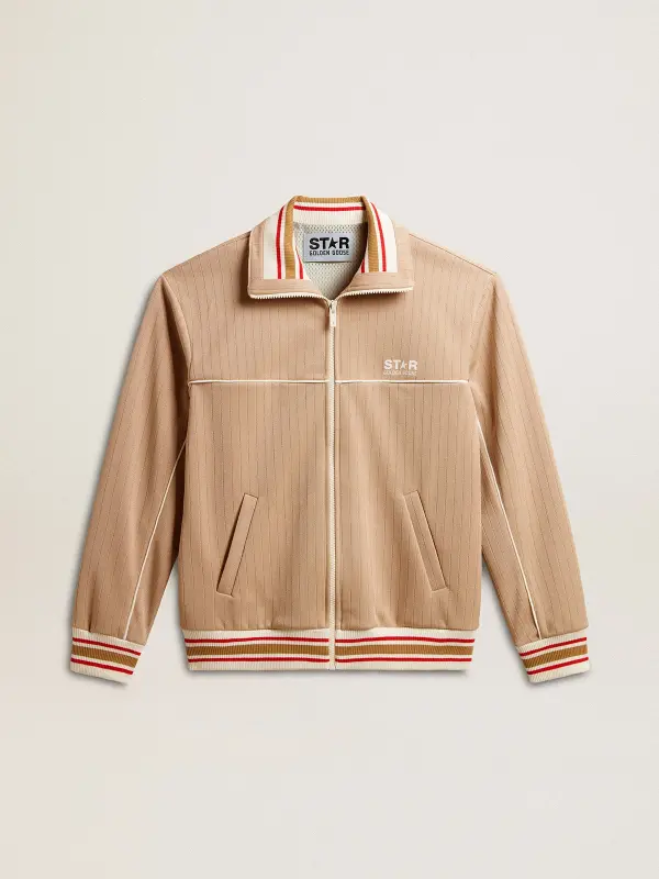 Men’s light beige zipped sweatshirt with white logo online