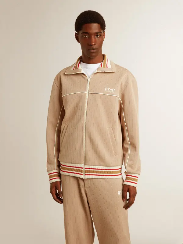 Men’s light beige zipped sweatshirt with white logo online