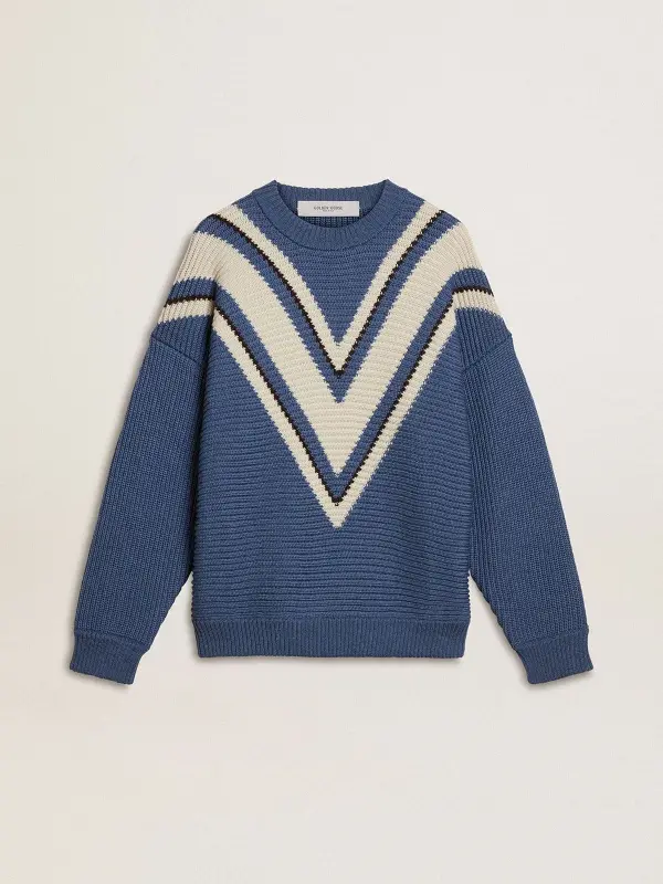 Men’s light blue jacquard wool sweater with cream-colored pattern online