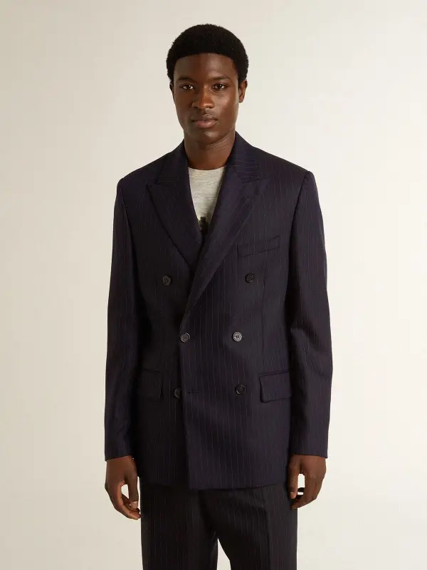 Men’s midnight blue wool double-breasted blazer online