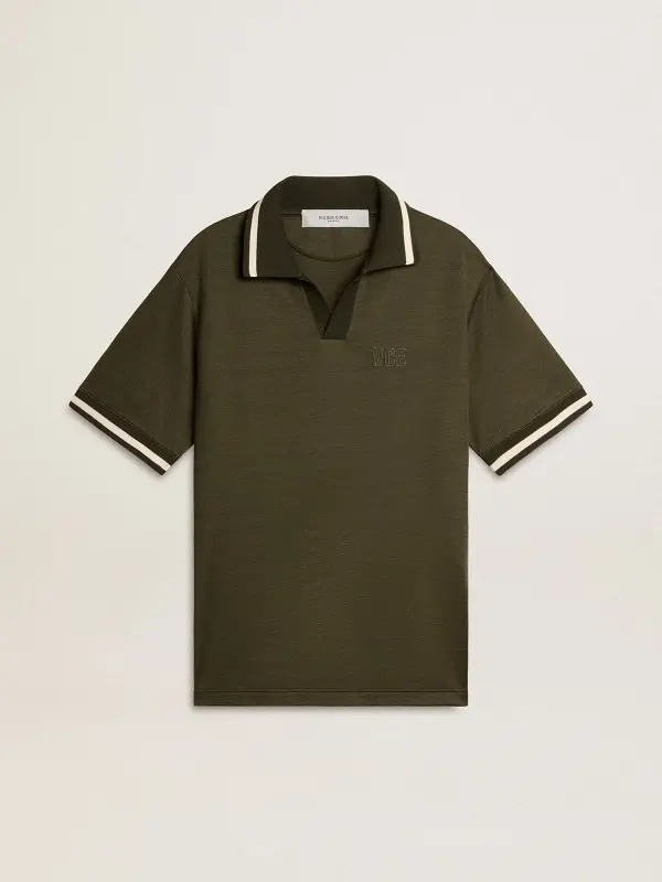 Men’s military-green jersey polo with embroidery online