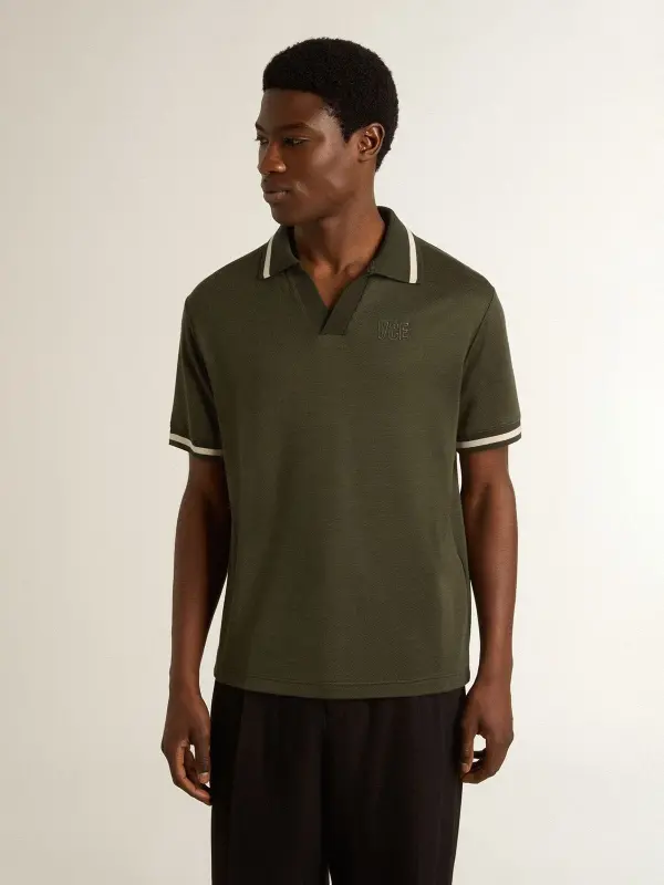 Men’s military-green jersey polo with embroidery online