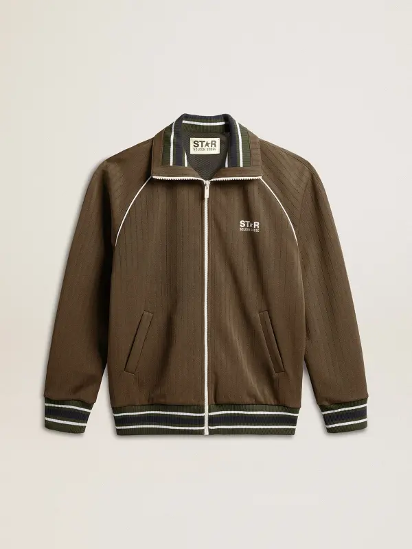 Men’s military green zipped sweatshirt with white logo online