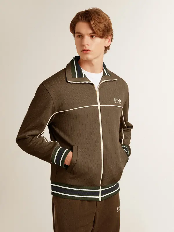 Men’s military green zipped sweatshirt with white logo online