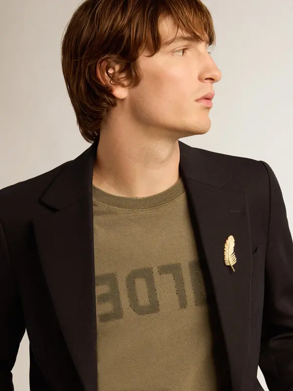 Men’s olive green T-shirt with Golden lettering online