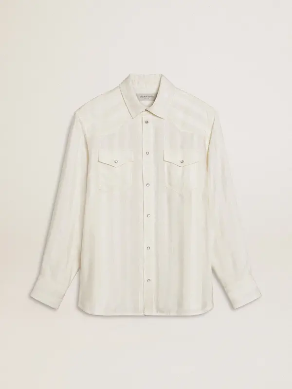 Men’s oversized worn-white shirt with vertical stripes online