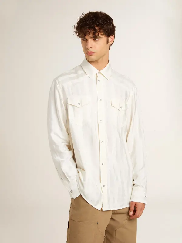 Men’s oversized worn-white shirt with vertical stripes online