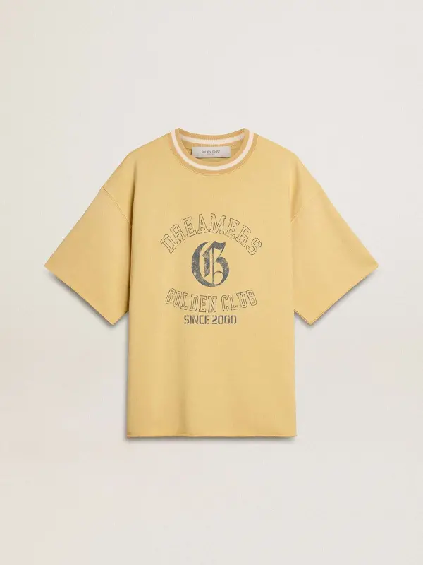 Men’s oversized yellow cotton T-shirt with blue print online
