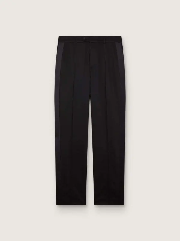 Men’s pants in black cool wool with satin side stripe online
