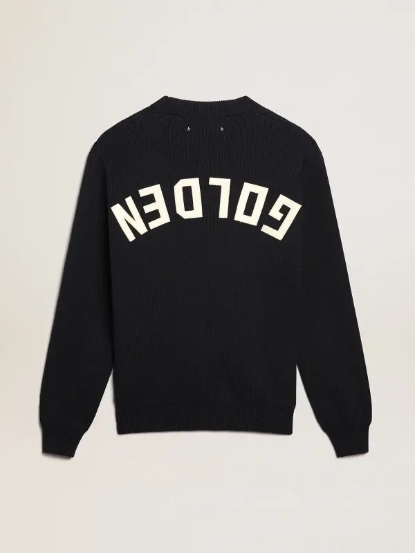Men’s round-neck sweater in dark blue cotton with logo online