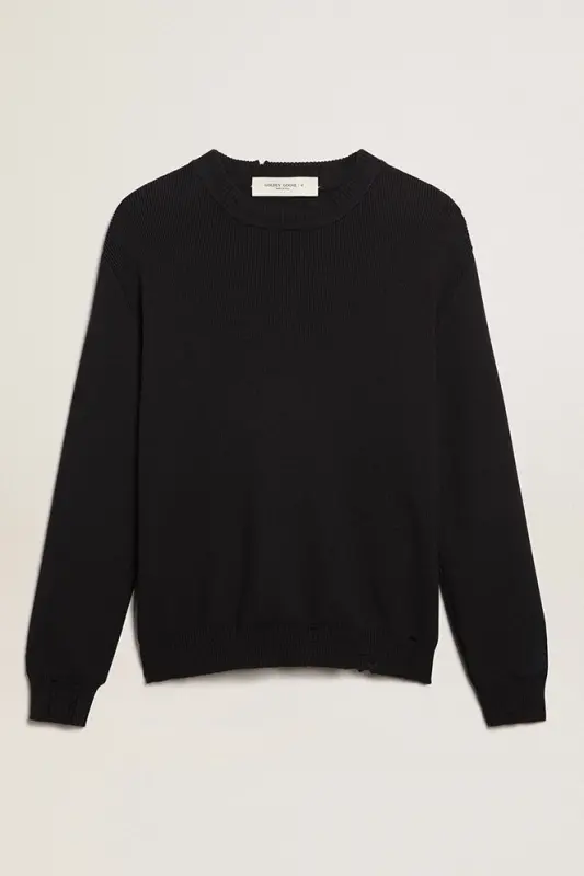 Men’s round-neck sweater in dark blue cotton online