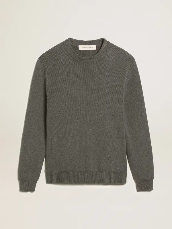 Men’s round-neck sweater in dark gray cotton with logo on the back online