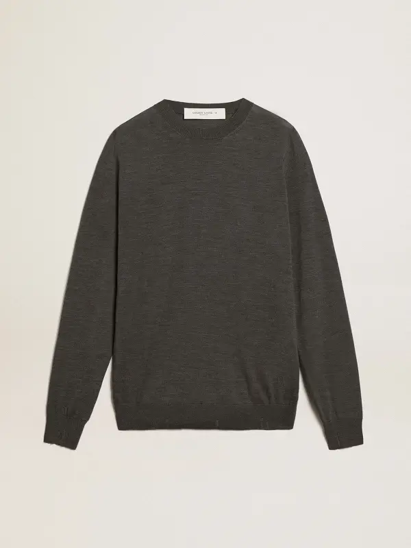 Men’s round-neck sweater in dark gray mélange wool online