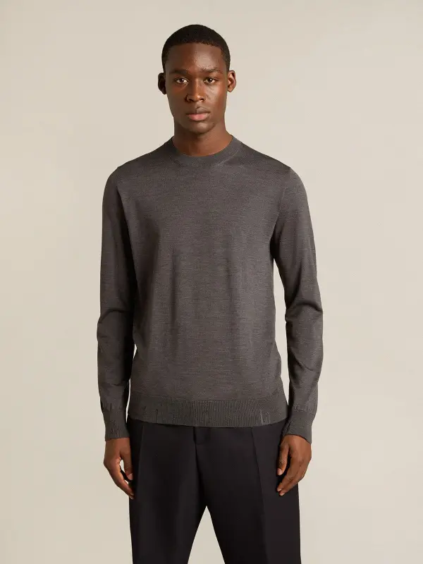 Men’s round-neck sweater in dark gray mélange wool online