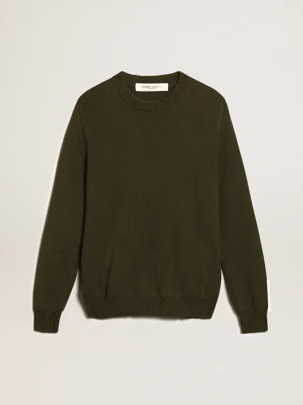 Men’s round-neck sweater in military green cotton online
