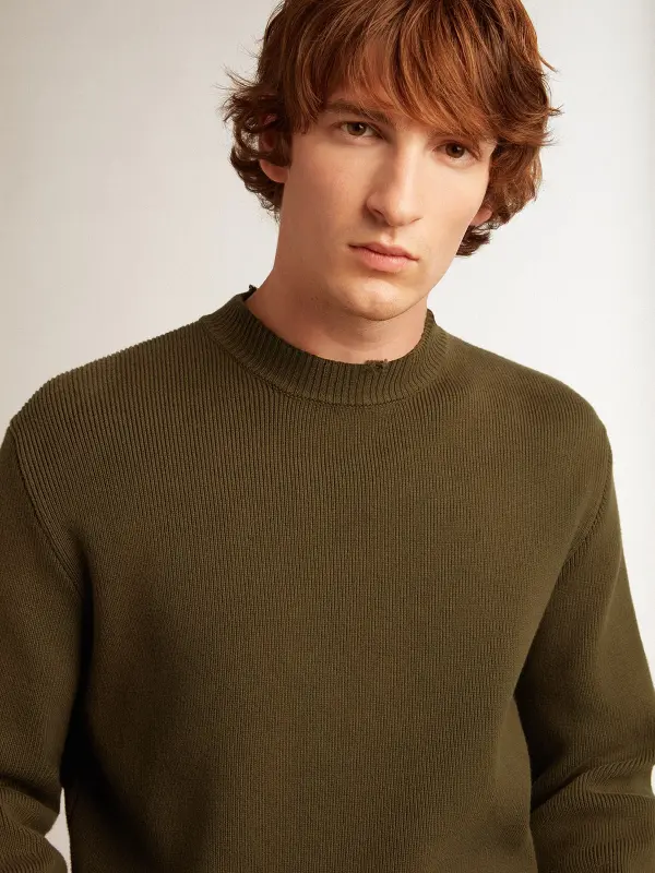 Men’s round-neck sweater in military green cotton online