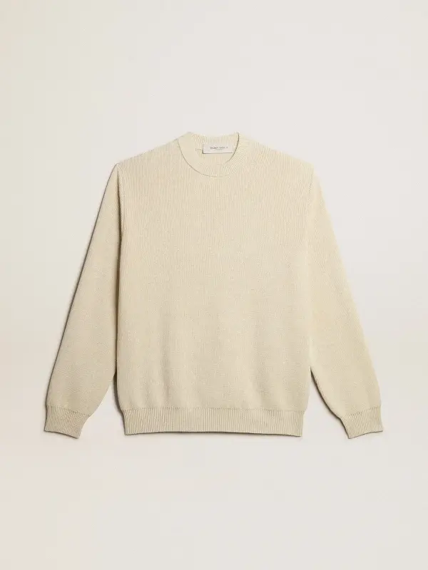 Men’s round-neck sweater in panama-colored cotton with logo on the back online