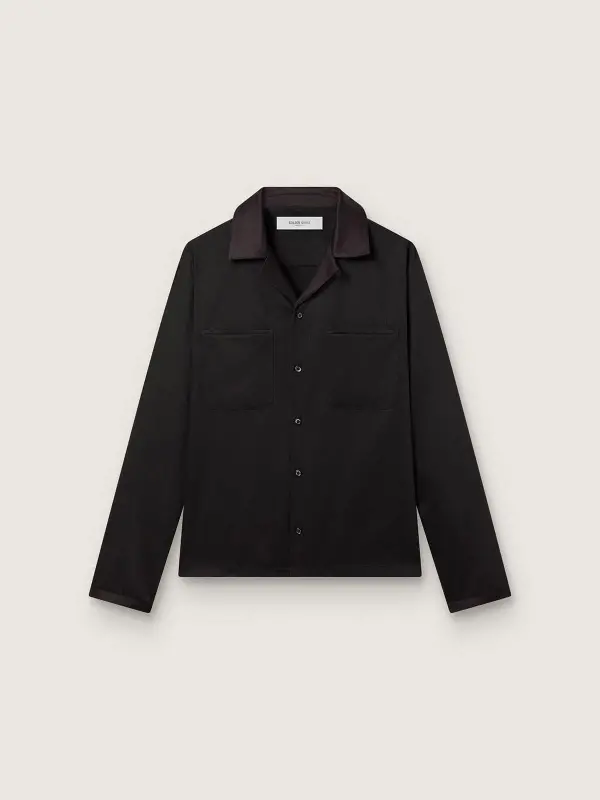Men’s shirt in black wool twill with black satin details online