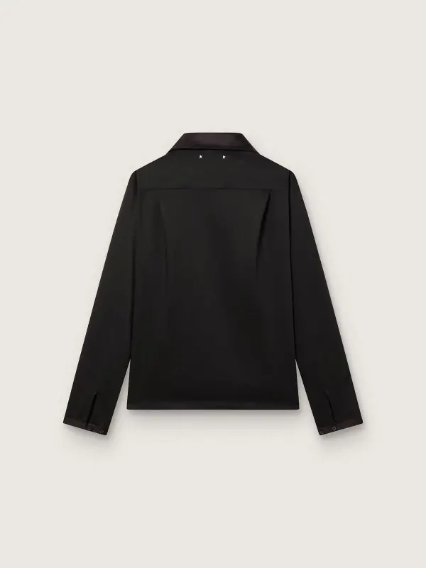 Men’s shirt in black wool twill with black satin details online