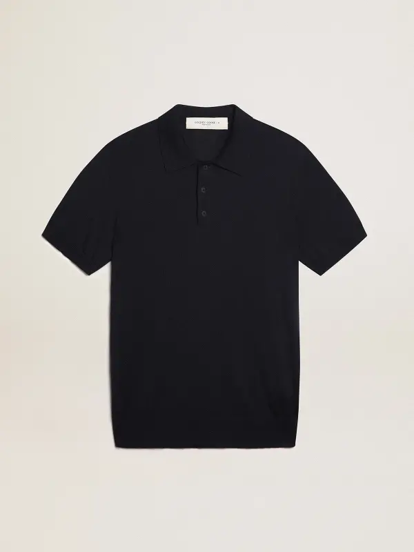 Men’s short-sleeved polo shirt in navy-blue merino wool online