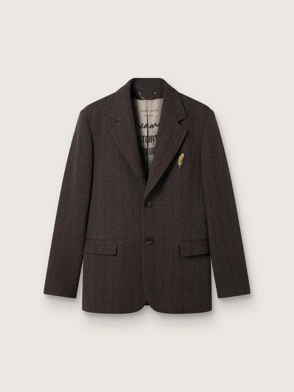 Men’s single-breasted blazer in dark brown wool with thin stripe pattern online