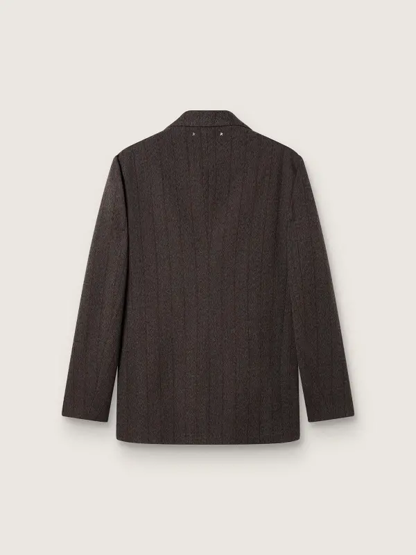 Men’s single-breasted blazer in dark brown wool with thin stripe pattern online