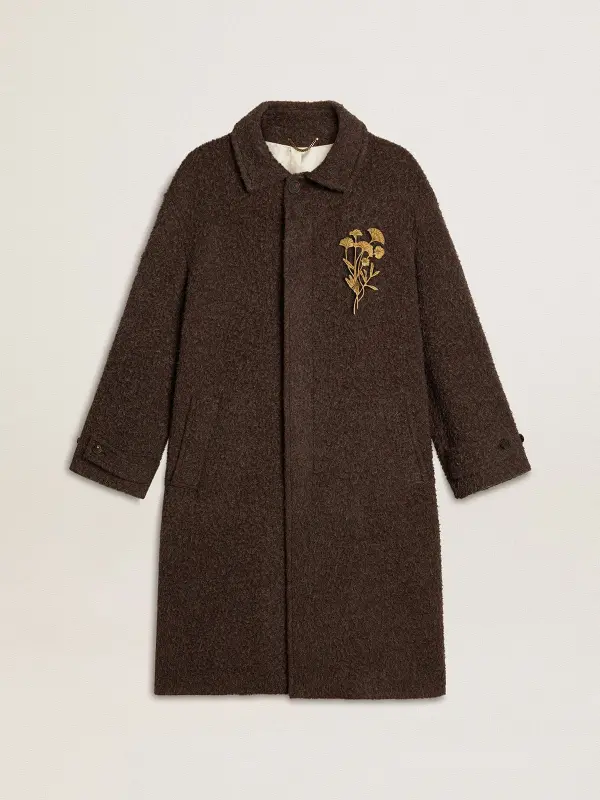 Men’s single-breasted Journey coat in wrinkle wool blend with floral pin online