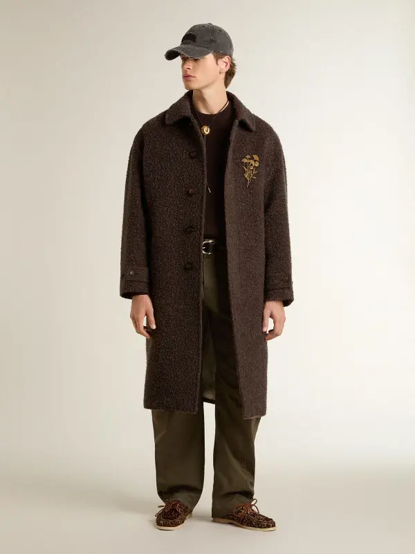 Men’s single-breasted Journey coat in wrinkle wool blend with floral pin online