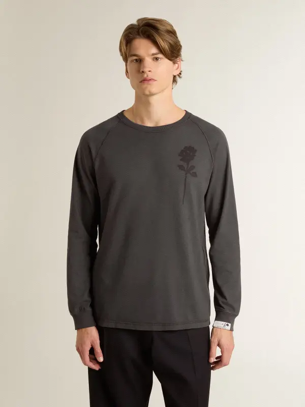 Men’s T-shirt in anthracite-colored cotton with print on the chest online