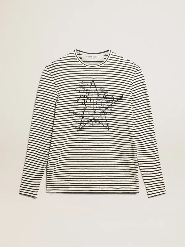 Men’s T-shirt with white and blue stripes and embroidery on the front online