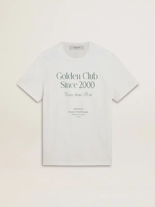 Men’s white cotton T-shirt with green print online
