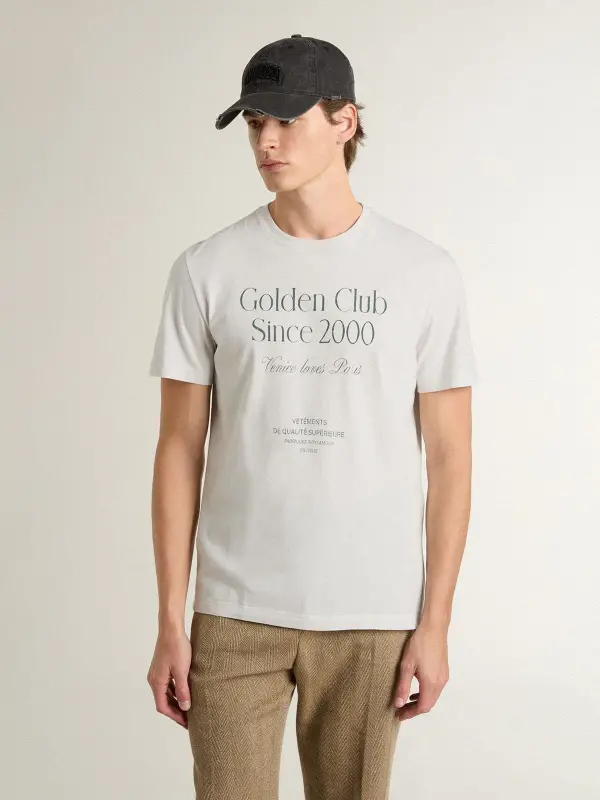 Men’s white cotton T-shirt with green print online