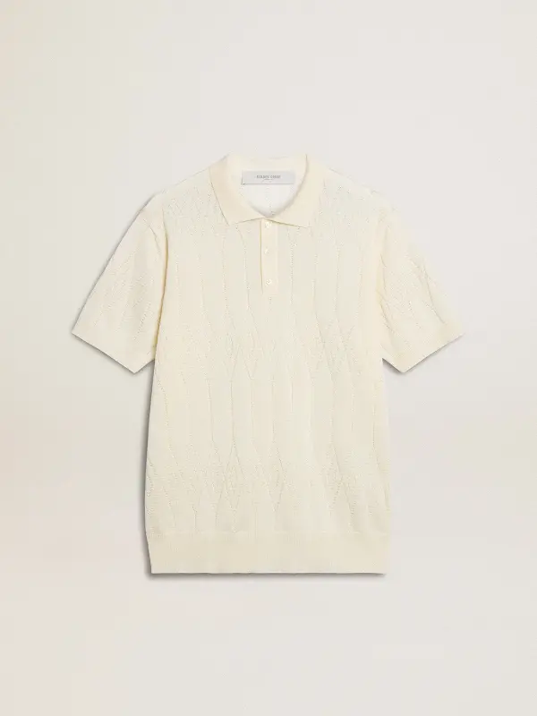 Men’s white jacquard knit polo shirt online