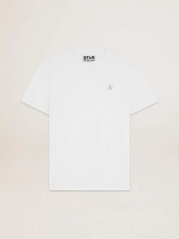 Men’s white T-shirt with silver glitter star on the front online
