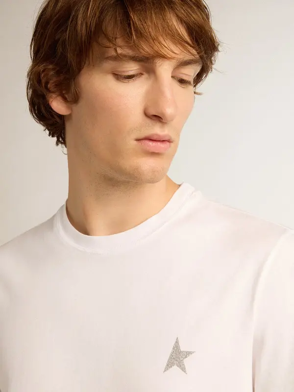 Men’s white T-shirt with silver glitter star on the front online